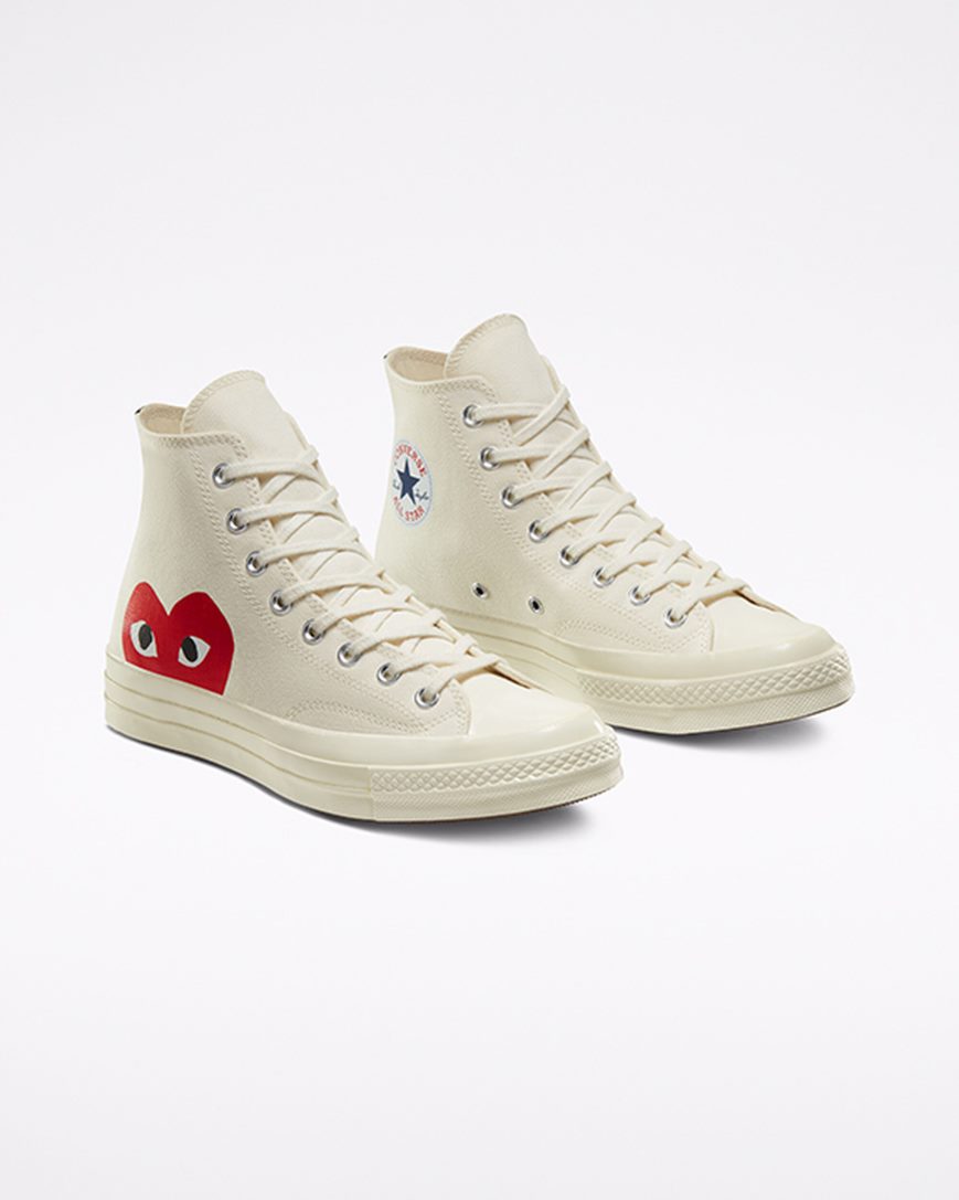 Women's Converse x Comme des Garçons PLAY Chuck 70 High Top Shoes White / Red | AU 06E39N